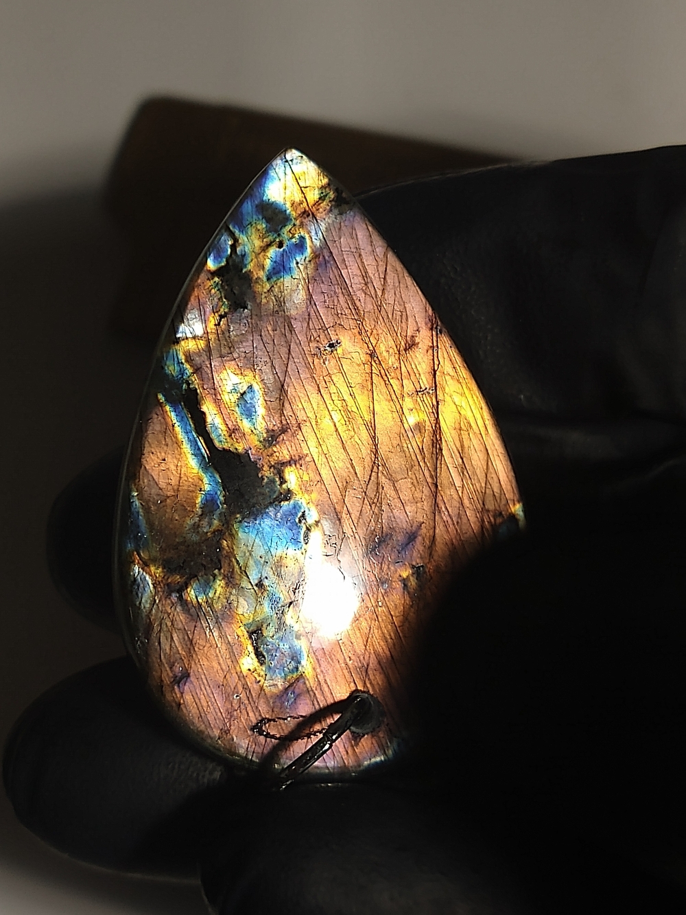 Iridescent Labradorite Teardrop Pendant - Blue & Gold Flash
